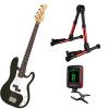 Custom Bass Pack-Black Kay Bass Guitar Medium Scale w/Meisel COM-80 Tuner &amp; Red Stand