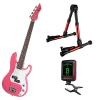 Custom Bass Pack-Pink Kay Bass Guitar Medium Scale w/Meisel COM-80 Tuner &amp; Red Stand