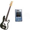 Custom Bass Pack-Black Kay Electric Bass Guitar Medium Scale w/Metronome (Light Blue)