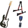 Custom Bass Pack-Black Kay Bass Guitar Medium Scale w/Meisel COM-90 Tuner &amp; Red Stand