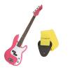 Custom Bass Pack - Pink Kay Electric Bass Guitar Medium Scale w/Yellow Strap