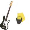 Custom Bass Pack - Black Kay Electric Bass Guitar Medium Scale w/Yellow Strap