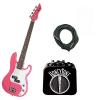 Custom Bass Pack - Pink Kay Electric Bass Guitar Medium Scale w/Mini Amp w/Extra Cable