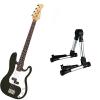 Custom Bass Pack - Black Kay Electric Bass Guitar Medium Scale w/Silver Guitar Stand #1 small image
