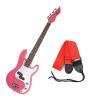Custom Bass Pack - Pink Kay Electric Bass Guitar Medium Scale w/Red Strap