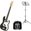 Custom Bass Pack - Black Kay Electric Bass Guitar Medium Scale w/Mini Amp &amp; Black Stand