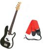 Custom Bass Pack - Black Kay Electric Bass Guitar Medium Scale w/Red Strap