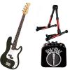 Custom Bass Pack - Black Kay Electric Bass Guitar Medium Scale w/Mini Amp &amp; Red Stand