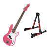 Custom Bass Pack - Pink Kay Electric Bass Guitar Medium Scale w/Red Guitar Stand