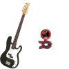 Custom Bass Pack - Black Kay Electric Bass Guitar Medium Scale w/Snark SN2 Tuner