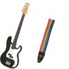 Custom Bass Pack - Black Kay Electric Bass Guitar Medium Scale w/Rainbow Strap
