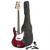 Custom Fever 4-String Electric Jazz Bass Style with Gig Bag, Clip on Tuner, Cable and Strap, Color Red