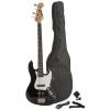 Custom Fever 4-String Electric Jazz Bass Style with Gig Bag, Clip on Tuner, Cable and Strap, Color Black