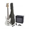 Custom Fever 4-String Electric Jazz Bass Style with 20-Watts Amplifier, Gig Bag, Clip on Tuner, Cable and Strap, Color White