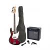 Custom Fever 4-String Electric Jazz Bass Style with 20-Watts Amplifier, Gig Bag, Clip on Tuner, Cable and Strap, Color Red