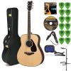 Yamaha FG830 Rosewood Natural Acoustic Guitar with Knox Hard Case, Stand, Tuner, DVD, Strap, String and Picks