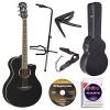 Yamaha APX500III BL Thin Line Acoustic/Electric Cutaway Guitar, Black Bundle with Hardshell Guitar Case, Guitar Stand, Beginner DVD, Strap, Capo and Guitar Strings