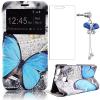 Huawei Ascend P9 Lite Flip Handy Case,Sunroyal PU Leather Folio Smart Touch Window Matte Hard PC Back+Blue Butterfly Crystal Bling Dustproof Pendant+Transparent Screen Protector #1 small image