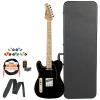 Sawtooth Classic ET 50 Ash Body Left Handed Electric Guitar Black w/Black pickguard, Case, Cable, Picks, Strap and Tuner