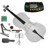 Merano 1/10 Size White Student Cello with Bag and Bow+2 Sets of Strings+Cello Stand+Black Music Stand+Metro Tuner+Rosin+Rubber Mute