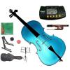 Merano 1/10 Size Blue Student Cello with Bag and Bow+2 Sets of Strings+Cello Stand+Black Music Stand+Metro Tuner+Rosin+Rubber Mute