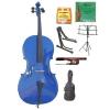 Merano 3/4 Size Blue Student Cello with Bag and Bow+2 Sets of Strings+Pitch Pipe+Cello Stand+Black Music Stand+Rosin