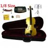 Merano 1/8 Size Gold Violin with Case and Bow+Extra Set of Strings, Extra Bridge, Shoulder Rest, Rosin, Metro Tuner, Black Music Stand, Mute