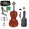 Merano 1/10 Size Ebony Fitted Cello with Bag and Bow+2 Sets of Strings+Cello Stand+Black Music Stand+Metro Tuner+Rosin+Rubber Mute