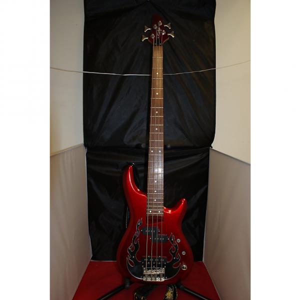 Custom OLP  4 String Electric Bass Red with Silver Flames #1 image