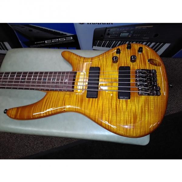 Custom Ibanez GVB36AM 6 String Bass Guitar Flame Top (Blem) Amber Burst #1 image