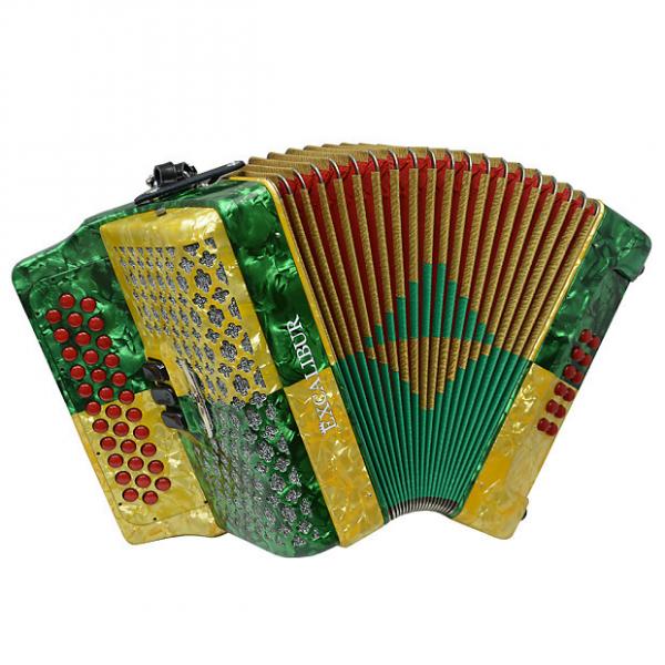 Custom Excalibur Super Classic PSI 3 Row Button Accordion - Gold/Green -  Key of FBE #1 image