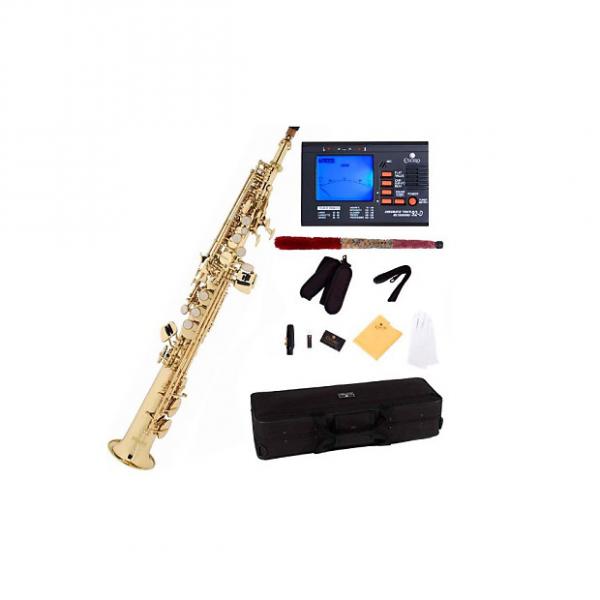 Custom Mendini by Cecilio MSS-L+92D Gold Lacquer Straight B Flat Soprano Saxophone with Tuner, Case, Mouthp #1 image