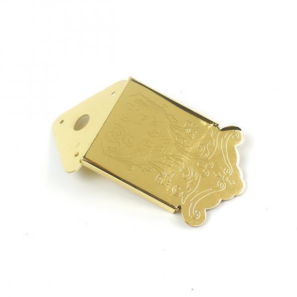 Custom Mandolin or Cigar Box Guitar Tailpiece With Cover ,Ornate Pattern Gold Plated #1 image