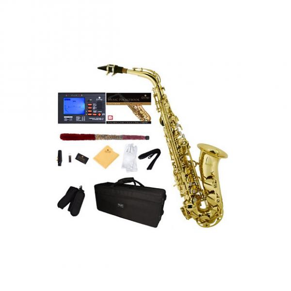 Custom Mendini by Cecilio MAS-L+92D+PB Gold Lacquer E Flat Alto Saxophone with Tuner, Case, Mouthpiece, 10 #1 image