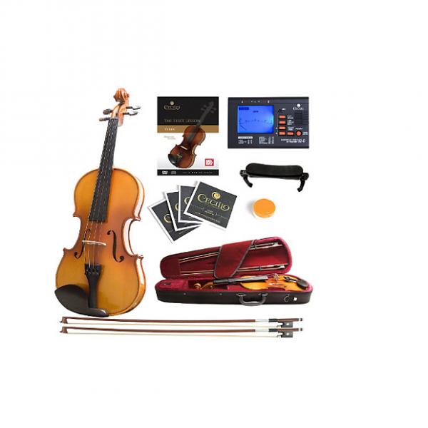 Custom Mendini Size 3/4 MV400 Ebony Fitted Solid Wood Violin with Tuner, Lesson Book, 2 Bows, Shoulder Rest #1 image