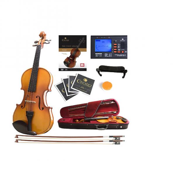 Custom Mendini Full Size 4/4 MV400 Ebony Fitted Solid Wood Violin with Tuner, Lesson Book, 2 Bows, Shoulder #1 image