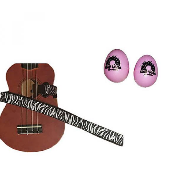 Custom Deluxe Ukulele Strap - White Zebra Strap w/Bonus Pair of Rhythm Egg Shakers - Pink #1 image