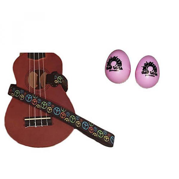 Custom Deluxe Ukulele Strap - Peace Sign Neon Strap w/Bonus Pair of Rhythm Egg Shakers - Pink #1 image