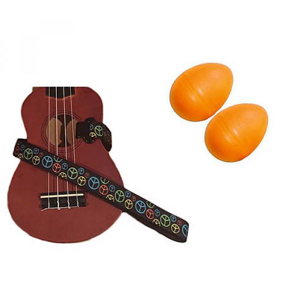 Custom Deluxe Ukulele Strap - Peace Sign Neon Strap w/Bonus Pair of Rhythm Egg Shakers - Orange #1 image