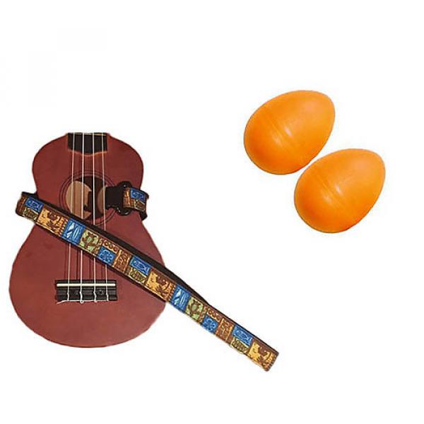 Custom Deluxe Ukulele Strap - Tiki Hawaiian Strap w/Bonus Pair of Rhythm Egg Shakers - Orange #1 image
