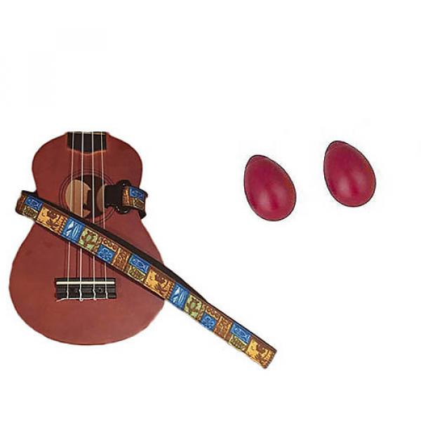 Custom Deluxe Ukulele Strap - Tiki Hawaiian Strap w/Bonus Pair of Rhythm Egg Shakers - Red #1 image