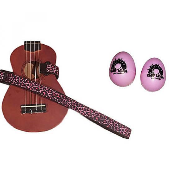 Custom Deluxe Ukulele Strap - Pink Leopard Strap w/Bonus Pair of Rhythm Egg Shakers - Pink #1 image