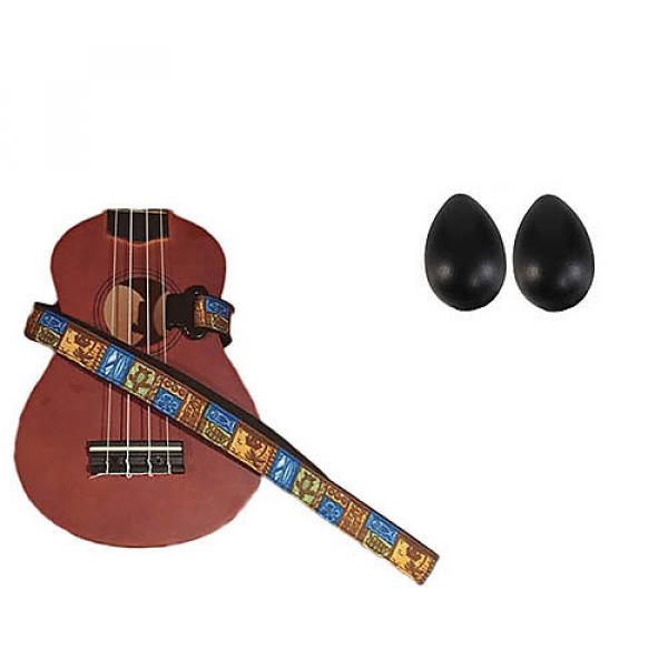 Custom Deluxe Ukulele Strap - Tiki Hawaiian Strap w/Bonus Pair of Rhythm Egg Shakers - Black #1 image
