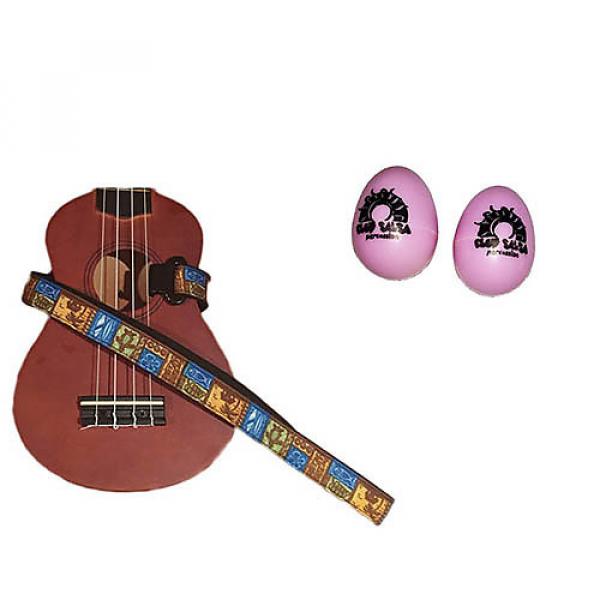 Custom Deluxe Ukulele Strap - Tiki Hawaiian Strap w/Bonus Pair of Rhythm Egg Shakers - Pink #1 image