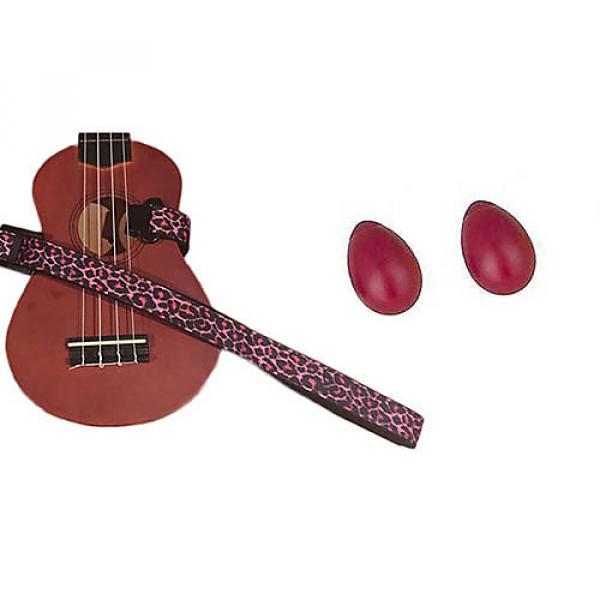 Custom Deluxe Ukulele Strap - Pink Leopard Strap w/Bonus Pair of Rhythm Egg Shakers - Red #1 image