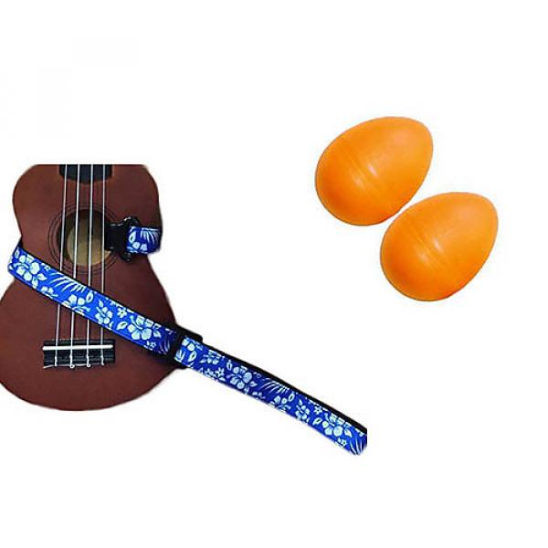Custom Deluxe Ukulele Strap - Hawaiian Flower Blue w/Bonus Pair of Rhythm Egg Shakers - Orange #1 image
