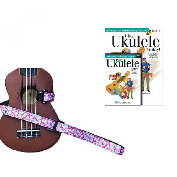 Custom Deluxe Ukulele Strap - Hawaiian Flower Pink w/Bonus Play Ukulele Today Book CD DVD Pack #1 image