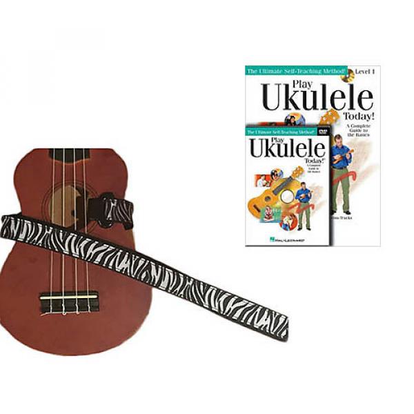 Custom Deluxe Ukulele Strap - White Zebra Strap w/Bonus Play Ukulele Today Book CD DVD Pack #1 image