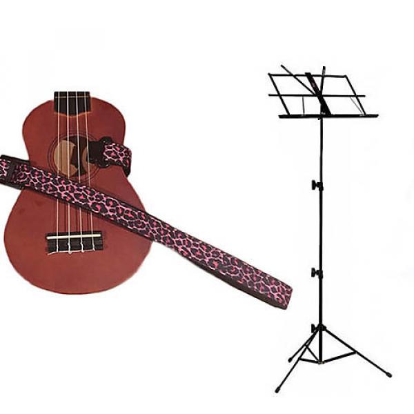 Custom Deluxe Ukulele Strap - Pink Leopard Strap w/Black Collapsible Music Stand #1 image
