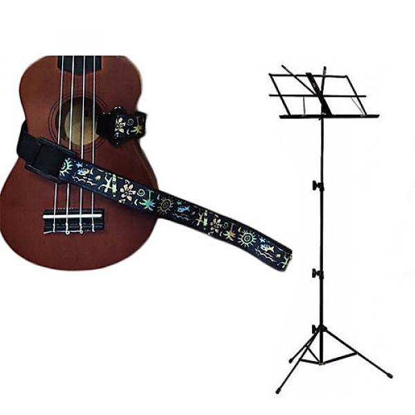 Custom Deluxe Ukulele Strap - Hawaiian Surfer Strap w/Black Collapsible Music Stand #1 image